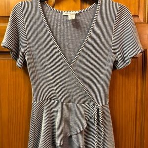 Blue and White Striped Wrap Top